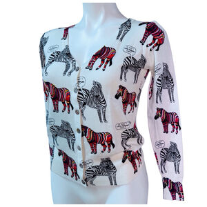 GTW URBAN Zebra Print Lora Febian Cardigan Transitional White/Black/Red Size M